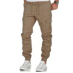 Pantalon cargo homme insfity - coupe droite - taille elastiquee - multi - poches - kaki Pantalon cargo homme insfity - coupe droite - taille elastiquee - multi - poches - kaki