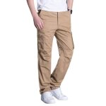 Pantalon cargo homme regular droit multipoches taille elastique pantalon de travail en coton couleur ...