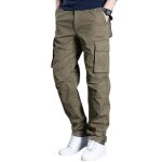 Pantalon cargo homme regular droit multipoches taille elastique pantalon de travail en coton couleur ...