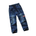 Pantalon cargo en jean gar�on coupe droite casual soft - bleu - insfity - enfant - gar�on