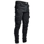 Pantalon cargo en jean homme multi - poches couleur unie casual - noir - insfity - cargo - adulte - homme ...