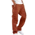 Pantalon cargo l�ger pour homme - orange - taille �lastique et ourlets ouverts - style classique et sportif ...