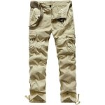 Pantalon cargo militaire homme en coton coupe droite pantalon multi - poches couleur unie - kaki