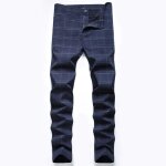Pantalon carreaux homme slim fit 5 poches casual antalon stretch coton tissu confortable - bleu Pantalon carreaux homme slim fit 5 poches casual antalon stretch coton tissu confortable - bleu