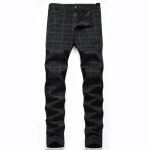 Pantalon carreaux homme slim fit 5 poches casual antalon stretch coton tissu confortable - noir Pantalon carreaux homme slim fit 5 poches casual antalon stretch coton tissu confortable - noir