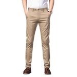 Pantalon chino homme coupe droite motif rayures pantalon business elegant tissu confortable - kaki Pantalon chino homme coupe droite motif rayures pantalon business elegant tissu confortable - kaki