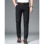 Pantalon chino homme rayures stretch coupe droite pantalon lger business couleur unie - noir - insfity ...