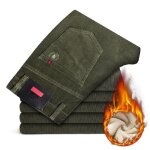 Pantalon chino en velours c�tel� double polaire classique homme coupe droite - insfity - vert militaire ...