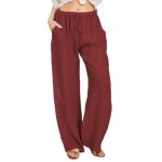 Pantalon en coton et lin femme - insfity - taille lastique avec cordon - confortable