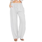 Pantalon en coton et lin femme - insfity - taille haute - blanc