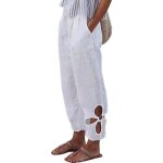 Pantalon coton lin femme jambe large lger lastique pantalons dcontract respirant grande taille ample ...