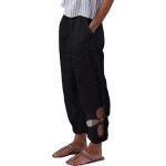 Pantalon coton lin femme jambe large lger lastique pantalons dcontract respirant grande taille ample ...