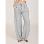 Pantalon en coton et lin femme À taille Élastique avec cordon confortable - gris clair Pantalon en coton et lin femme À taille Élastique avec cordon confortable - gris clair