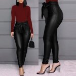 Pantalon en cuir stretch taille haute pour femmes grande taille - noir - slim - casual