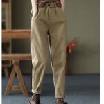 Pantalon décontracté femme taille élastique plus velours sarouel - ecelen - couleur kaki - taille haute ... Pantalon décontracté femme taille élastique plus velours sarouel - ecelen - couleur kaki - taille haute ...