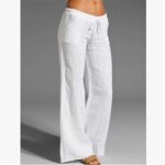 Pantalon dt surdimensionn  jambes larges pour femme vintage en coton et lin mode long dcontract ...