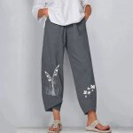 Pantalon femme coton lin t - autrement - taille haute large gris - respirant