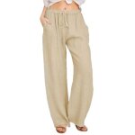 Pantalon femme coton et lin - insfity - taille lastique confortable - kaki