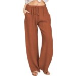 Pantalons femme coton lin taille haute casual lger grande taille cordon lastique ample palazzo pantalon ...