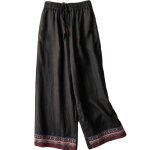 Pantalon femme �t� broderie en lin coton - insfity - taille haute et coupe droite