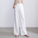 Pantalon femme grande taille en lin mlang - insfity - coupe droite ample - lger et respirant - blanc ...