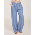 Pantalon femme insfity - coton et lin - taille lastique confortable - bleu clair