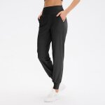 Pantalon femme jogging fitness yoga extensible schage rapide cheville elastique respirante - noir