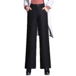 Pantalon femme en laine large couleur unie taille haute - noir