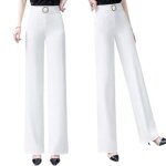 Pantalon femme lger jambes larges taille haute lastique blanc - insfity - zzxh8816