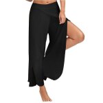 Pantalon yoga femme - fondupin - fluide taille elastique large coupe ample confort sportnoir