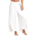 Pantalon yoga femme - fondupin - fluide taille elastique large coupe ample confort sportblanc