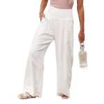 Pantalon femme lin taille haute elastique missmao - large - blanc