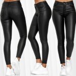 Pantalon en similicuir mince dcontract taille haute lastique - noir - coupe skinny - femme