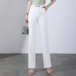 Pantalon femme stretch coupe droite taille haute business casual doux couleur unie - aievis
