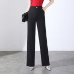 Pantalon femme stretch coupe large taille haute lastique business casual doux couleur unie - noir