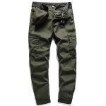 Pantalon homme baggy grande - leoclotho - cargo multi - poches - 100% coton - vert / kaki