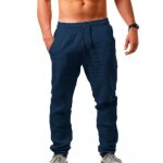 Pantalon homme coton et lin - vrac bleu - coupe loose - taille haute