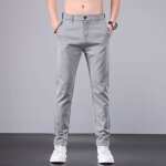 Pantalon homme �t� - slim fit stretch - coupe droite - casual - respirante - couleur unie - gris clair ...