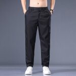 Pantalon homme grande taille elastiquee regular coupe droite casual fermeture zippe - noir - insfity ...