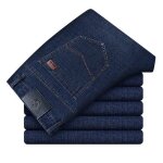 Pantalon homme en jeans coupe droite automne - hiver jean stretch 5 poches effet d�lav� - bleu