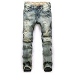 Pantalon homme jeans style 34 - leoclotho - vintage d�chir� et rapi�c� - bleu - taille standard
