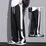 Pantalon homme jogging sport en coton confort coupe droite relaxed fit bicolore blanc noir