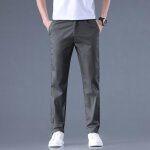 Pantalon homme léger coupe droite casual pantalon stretch couleur unie tissu confortable - gris Pantalon homme léger coupe droite casual pantalon stretch couleur unie tissu confortable - gris