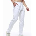 Pantalon homme - leoclotho - baggy - lin - grande taille - blanc
