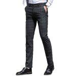 Pantalon homme - leoclotho - slim - taille haute - carreaux - tissu stretch