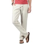 Pantalon homme en lin respirant - insfity - coupe droite - taille elastique - couleur unie beige