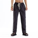 Pantalon homme lin respirant taille elastique tissu confortable pantalon Été style ample - gris Pantalon homme lin respirant taille elastique tissu confortable pantalon Été style ample - gris