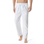 Pantalon homme mobigarlan - lin coton blanc - ample taille �lastique droit