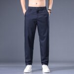 Pantalon homme regular coupe droite casual fermeture zippe elastiquee sans ceinture - bleu marine