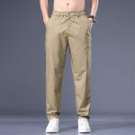Pantalon homme regular coupe droite casual fermeture zipp�e elastiquee sans ceinture - kaki - insfity ...